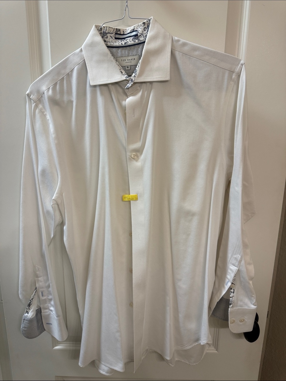 Ted Baker London White Men's Dress Shirt with Patterned Inner Collar